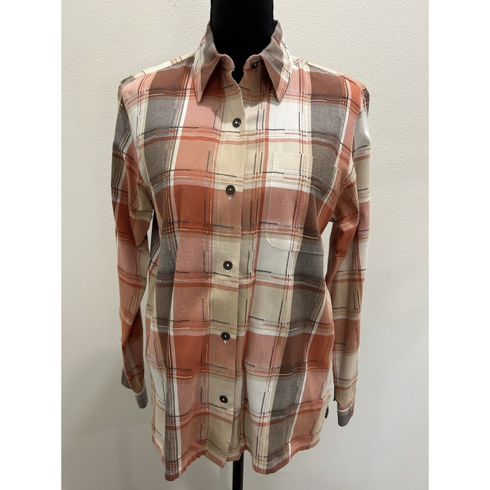 Alfred Dunner Womens Sz 8 Plaid Shirt Button Down Collar Roll Tab Long Sleeve